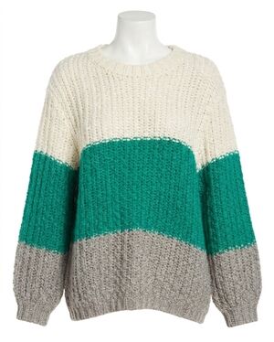 NEW PROMESA oversized colorblock crochet knit sweater in ivory/green/grey